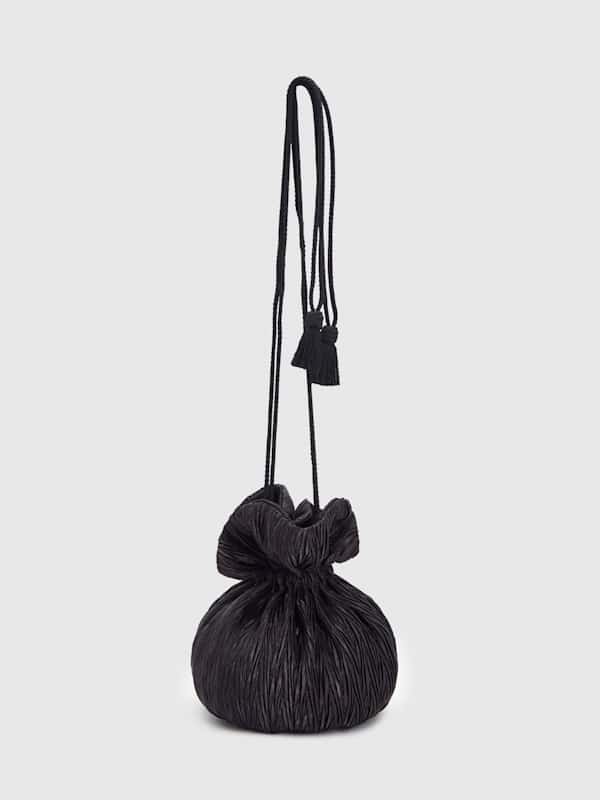 Aphrodite Pleated Pouch - Plisse Black Satin